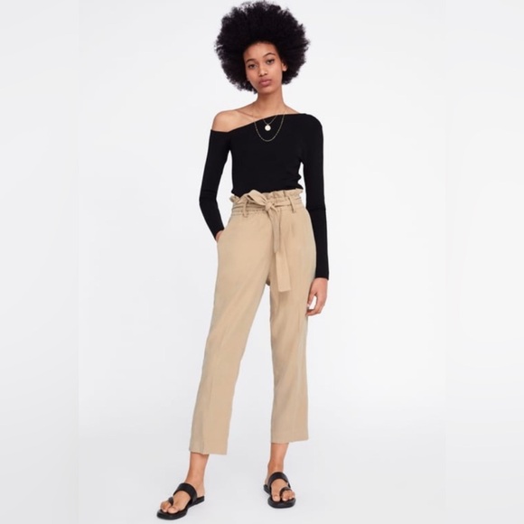 Zara Pants - ZARA PAPERBAG HI WAIST CROPPED PANTS